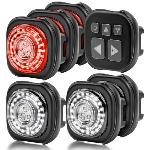 Luvan Smart Bike Light with Remote Controller - Sync Front & Rear LED Light Set, 5 Night & Daytime Mode | Turn Signals | Brake Lights, Rechargeable Bicycle Light for Night Riding, Dog, Running,Scooter - color: 6pcs Lights + Remote Controller