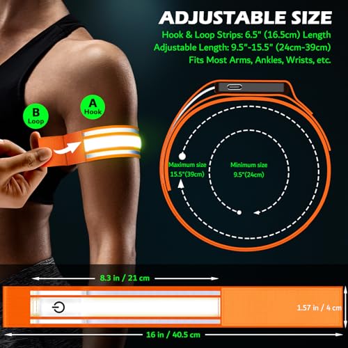 LED Armband Rechargeable for Running(2 Pack),Light Up Arm Bands for Night Walking,Running Lights for Runners,High Visibility Reflective Running Gearr for Night Safety Light Up Wristbands - size: Orange