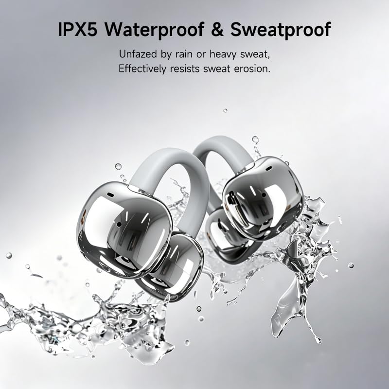 A80 Open Ear Earbuds, Clip On Wireless Headphones with Microphone - color: Silver