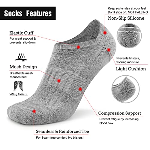 Busy Socks No Show Thin Merino Wool Blend Running Socks with Non-Slip Grips - color: 6 Pairs Grey, size: Large-X-Large