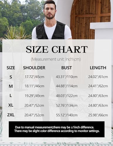 Gihuo Mens Fishing vest for Safari Utility Cargo with Pockets - color: Black, size: Medium