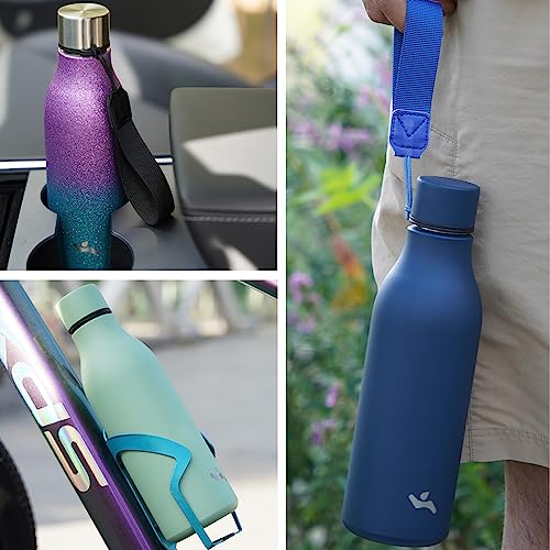 Konokyo 18 oz Insulated Stainless Steel Metal Water Bottle with Strap - color: Black, size: 18 Ounces