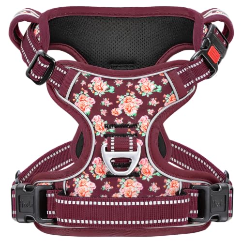 HEELE Dog Harness, Neck Release Buckles, Easy On & Off, Flower Burgundy S - color: Flower Burgundy, size: S (Pack of 1)