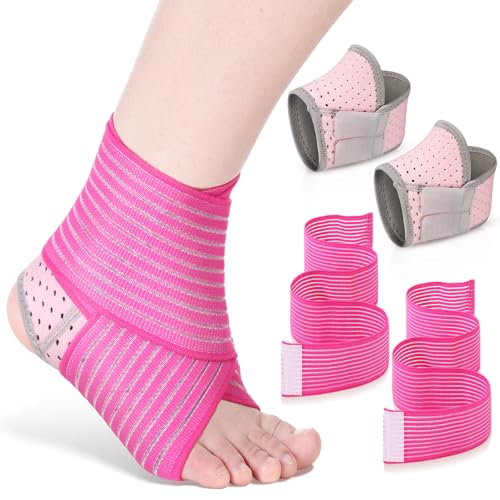 Junkin 2 Pairs Kid's Ankle Support Brace, Neoprene Sleeve, Pink - color: Pink