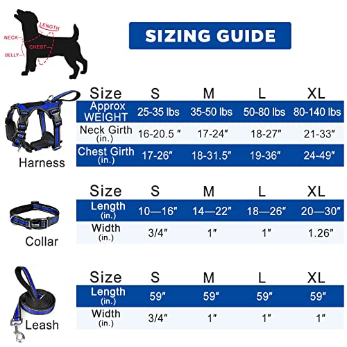 WINSEE Pet Harness Collar and Leash Set, All-in-one Reflective Dog Harness No Pull with Adjustable Buckles for Puppies, Small, Medium, Large, and Extra-Large Dogs (Large, Dark Blue) - color: Dark Blue, size: Large