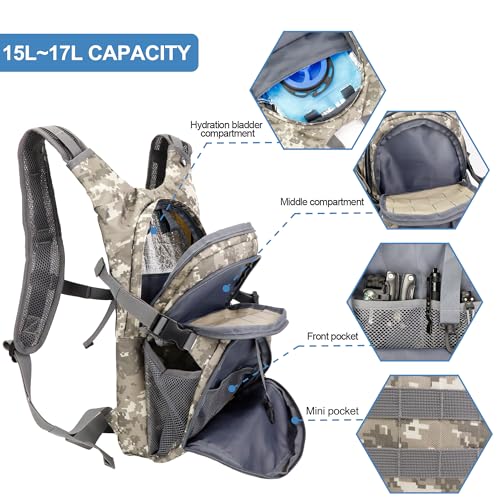 Tactical Hydration Backpack 2L Water Bladder - Lightweight Durable Pack for Hiking, Running, Outdoor Adventures, Adjustable Straps & Leak-Proof Design - color: ACU Digital Camo