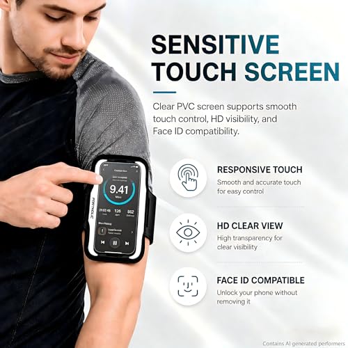 PORTHOLIC Running Armband Phone Holder with Earphone Pouch Fits up to 6.9" - color: Black(Up to 6.9'')