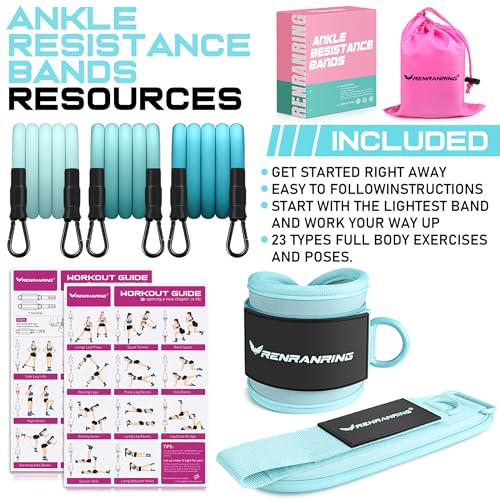 Ankle Resistance Bands w/Cuffs, Ankle Weights Women Booty Workout Equipment - color: Blue