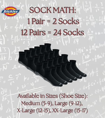Dickies Men's Dri-Tech Moisture Control Quarter Socks, Available in M-XXL (6, 12, 18 Pairs) - color: Black (12 Pairs), size: XX-Large