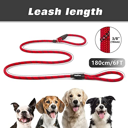 PetiFine Slip Lead Dog Leash Reflective, 6FT x 3/8" Heavy Duty Slip Leash - color: Red, size: 3/8" x 6 FT