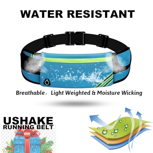 USHAKE Running Belt Fanny Pack for Women & Men, Phone Holder Waist Bag - color: Blue