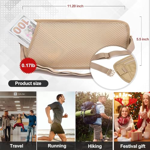 RFID Blocking Money Belt for Men and Women, Slim Waist, Khaki, 1 Piece - color: Brown