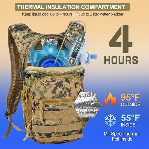 Tactical Hydration Backpack 2L Water Bladder - Lightweight Durable Pack for Hiking, Running, Outdoor Adventures, Adjustable Straps & Leak-Proof Design - color: Woodland Digital Camo