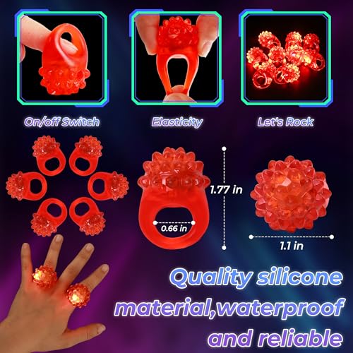 50 Pcs Light Up Rings Flashing LED Rubber Finger Rings for Carnival, July 4th, Halloween, Christmas, Concert, Goodie Bag Fillers, Raves - color: Red