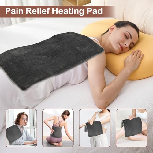Heating Pad for Back Pain Relief & Period Cramps,12x24 Inches,XL Heating Pad for Shoulder and Neck,with 4 Temperature Controllers | Auto Shut-Off | Dry/Moist Heat Therapy, Gift for Women Men - color: B.black & White 12x24"