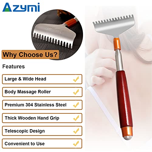 Oversized Back Scratcher Long Wooden Handle with Roller Massager - color: Red, size: L