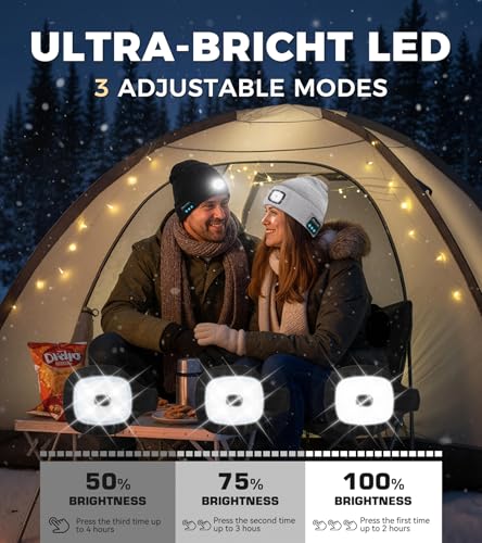 HEYAXA Bluetooth Beanie Hat, USB Rechargeable 4 LED Wireless Music Running Headlamp Cap, Dad Gifts for Husband, Dad, Birthday Gifts for Men, Dad, Father, Women, Him, Her, Grey - color: Gray