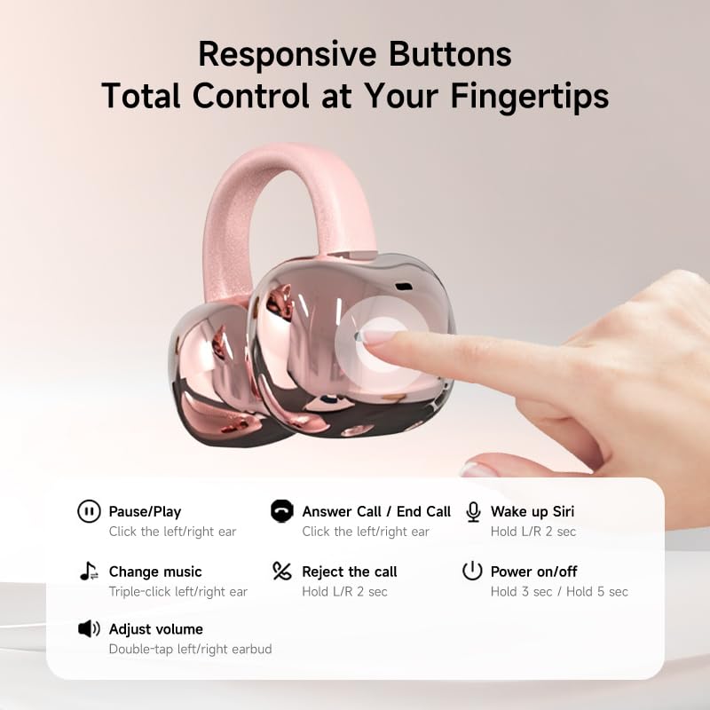 A80 Open Ear Earbuds, Clip On Wireless Headphones with Microphone - color: RoseGold