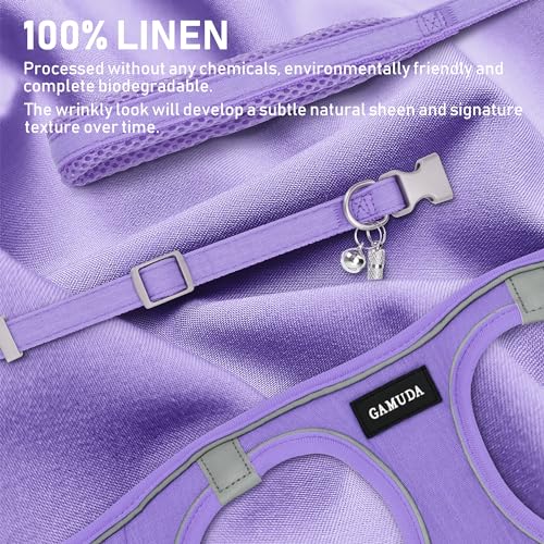 GAMUDA Small Pet Harness Collar and Leash Set, Step in No Chock No Pull Linen Fabric Soft Mesh Dog Vest Harnesses Reflective for Dogs Puppy Cats Kitten Rabbit (Purple, XXS) - color: Purple, size: XXS