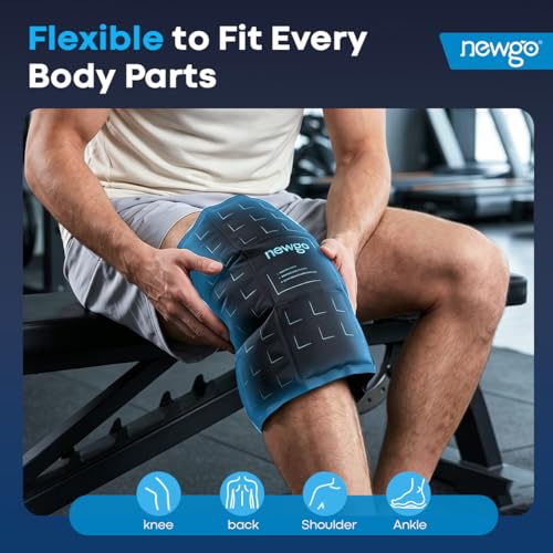 NEWGO Flexible Ice Pack for Injuries Reusable – 14.76"x11.22" Large Cold Pack for Knee, Back, Shoulder, Hip Pain Relief & Swelling – Soft Cold Compress for Surgery, Bruises, Sports Recovery