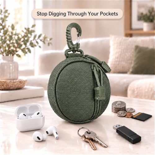 Small Tactical EDC Pouch, 1000D Nylon Round MOLLE Pod for Men - color: Green