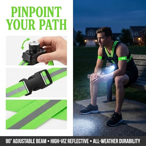 LED Reflective Running Vest, 2-Piece Rechargeable LED Armband Set, IPX4 Waterproof 90° Adjustable Running Lights for Walking Cycling, 4-25H Runtime