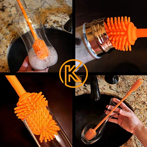 Kitchiny Silicone Bottle Brush 12.5 inch with 2 Straw Cleaners – Orange - color: Orange