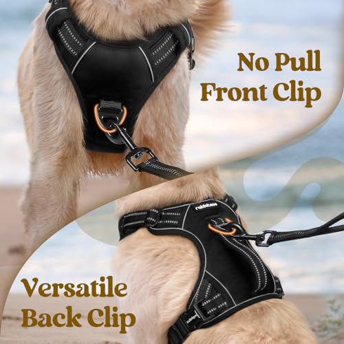rabbitgoo Large Dog Harness, Easy Wear with 3 Buckles and Lift Handle - color: Black, size: Small
