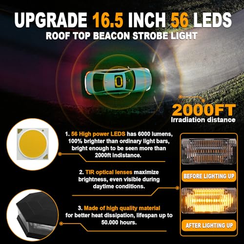 ASPL 16.5 Inch Roof Top Beacon Warning Strobe Light for Trucks Amber Green - color: Amber/Green