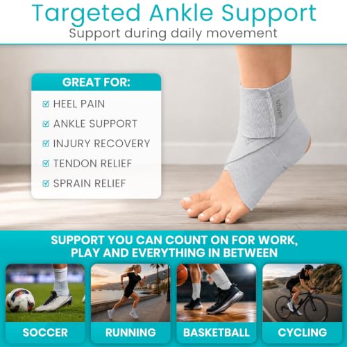 Vive Ankle Wrap (2 Pack) - Strap Heel Brace Stabilizer for Sprained Foot - color: Gray