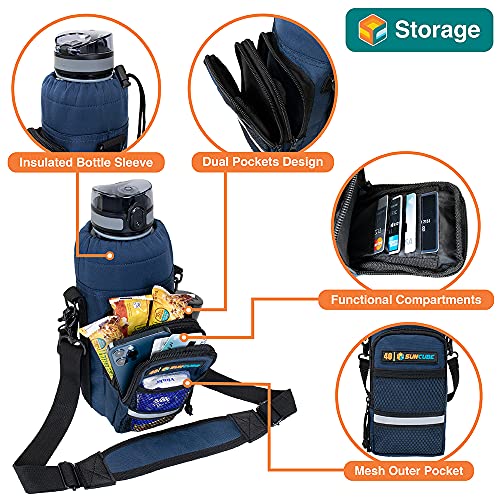 SUN CUBE Insulated Water Bottle Carrier Bag with Strap, Crossbody Sling - color: Navy, size: 40 oz
