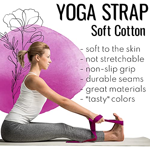 TECEUM 2 IN 1 Yoga & Mat Strap for Stretching – Cotton – 6/8/10 ft - color: Deep Raspberry, size: 6 ft