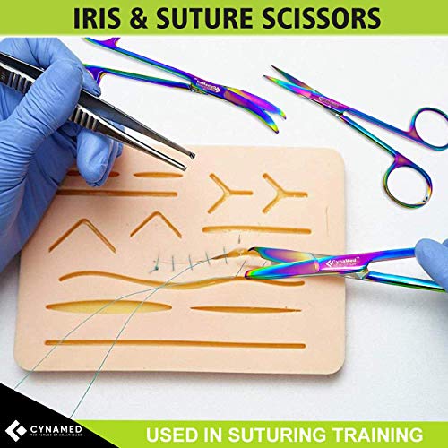 Cynamed Suture Stitch Scissors with Multicolor/Rainbow Titanium Coating - Premium Quality Instrument- Delicate Hook - Perfect for Suture Removal, First Aid, EMS Training and More (4.5 in. - Straight) - style: Straight Hook