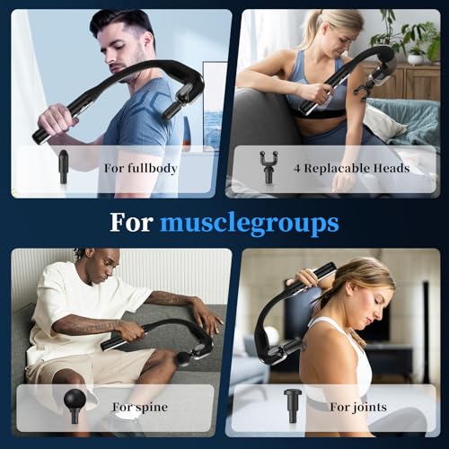 Massage Gun with Upgraded Extension Handle, Back Shoulder Massager for Pain Relief Deep Tissue, Muscles/Neck/Shoulders/Waist/Legs Massager with 4 Massage Heads & 6 Speed Levels & 3 Massage Modes