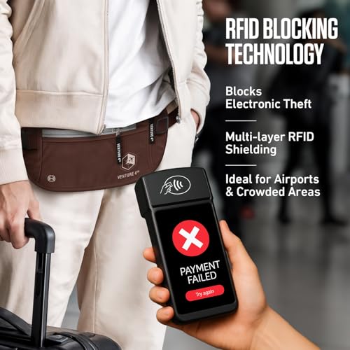VENTURE 4TH Travel Money Belt, RFID Blocking Passport Holder - Brown - color: Brown