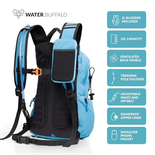 Water Buffalo Sherpa 22L Hiking Hydration Backpack, 2L Bladder - color: Light Blue