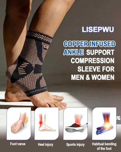 LISEPWU Copper Ankle Brace for Men & Women, Ankle Compression Sleeve 1 Pair - color: Yellow- black, size: X-Large