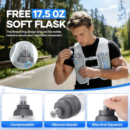 Maelstrom Running Vest, Lightweight Hydration Pack with 500ml Soft Flask - color: Gray