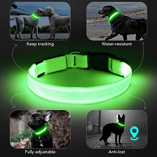 Light Up Dog Collar, Rechargeable USB Collar, Waterproof, Luminous LED Collar, Adjustable, Super Bright, Night Walking for Small Medium Large Dogs, Green, L - color: Green, size: Large
