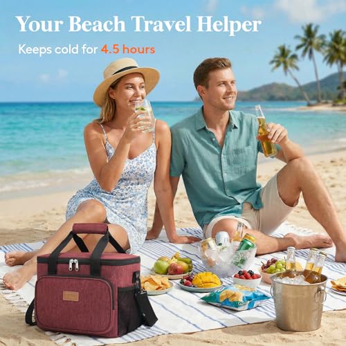 Lifewit Insulated Lunch Box for Men, Lunch Bag Cooler Women, 24-Can 15L - color: Burgundy, size: Large(15L)