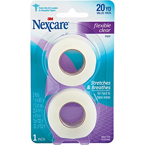 Nexcare Flexible Clear First Aid Tape, 1 Inch x 10 Yard Roll, 2 Count - size: 1 Inch x 10 Yard