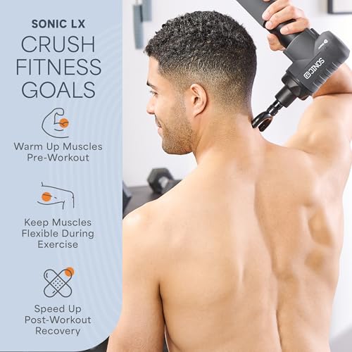 Lifepro Sonic LX Percussion Massage Gun Deep Tissue with Heat & 10 Heads - color: Black, size: LX