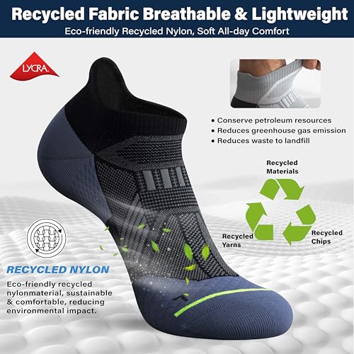 Hylaea Compression Ankle Socks for Running Athletic, Moisture Wicking - color: Blue 6 Pairs, size: Medium