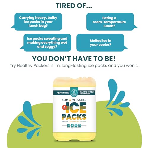 Healthy Packers Ice Packs for Lunch Boxes, Slim Cooler Ice Packs - color: Yellow (4 Pack)