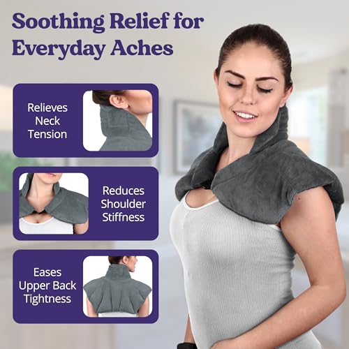 Microwavable Heating Pad for Neck, Shoulders, and Back by Joy & Grace | 5 Lb Weighted Neck & Shoulder Wrap | Moist Heat Therapy Pack for Relaxation and Comfort | Soft Micro-Mink Cover | Unscented Gray - color: Gray, style: Unscented