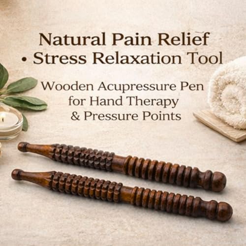 Luvottica Wooden Acupressure Pen for Hand & Finger Massage, Acupuncture Therapy Tool for Pain Relief, Stress Relief, Improves Blood Circulation | Natural Wood Hand Roller (Set of 2)