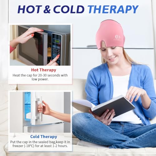 Migraine Relief Cap, Soothing Headache Ice Face Mask Products - color: Black+pink