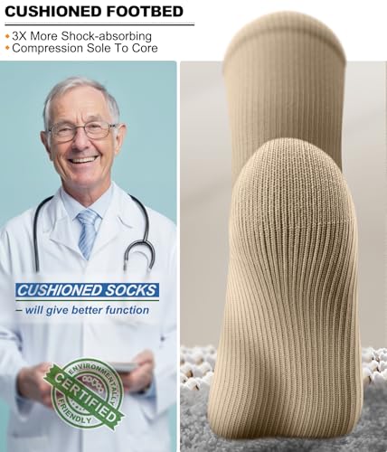 BULLIANT Men's Cushioned Compression Knee High Sports Recovery Socks 3Pack - color: 3pairs-nude7958, size: Small-Medium