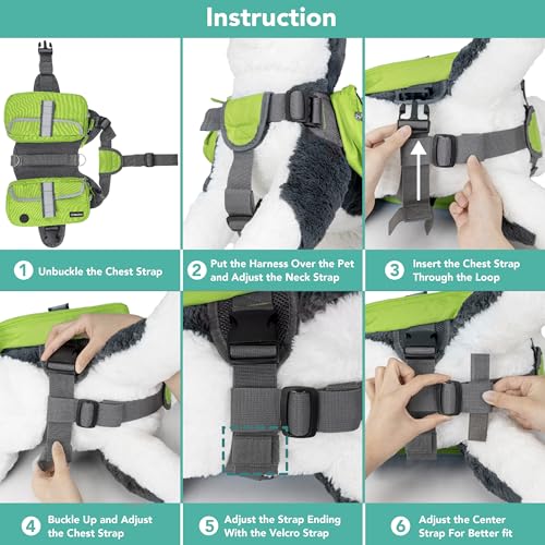 PetAmi Dog Backpack for Medium Large Dogs, Hiking Saddle Bag, Green - color: Green, size: Large