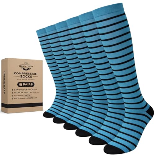 Diamond Star 6 Pairs Compression Socks for Men & Women, Knee High Socks - color: 6 Pairs (Teal/Black)